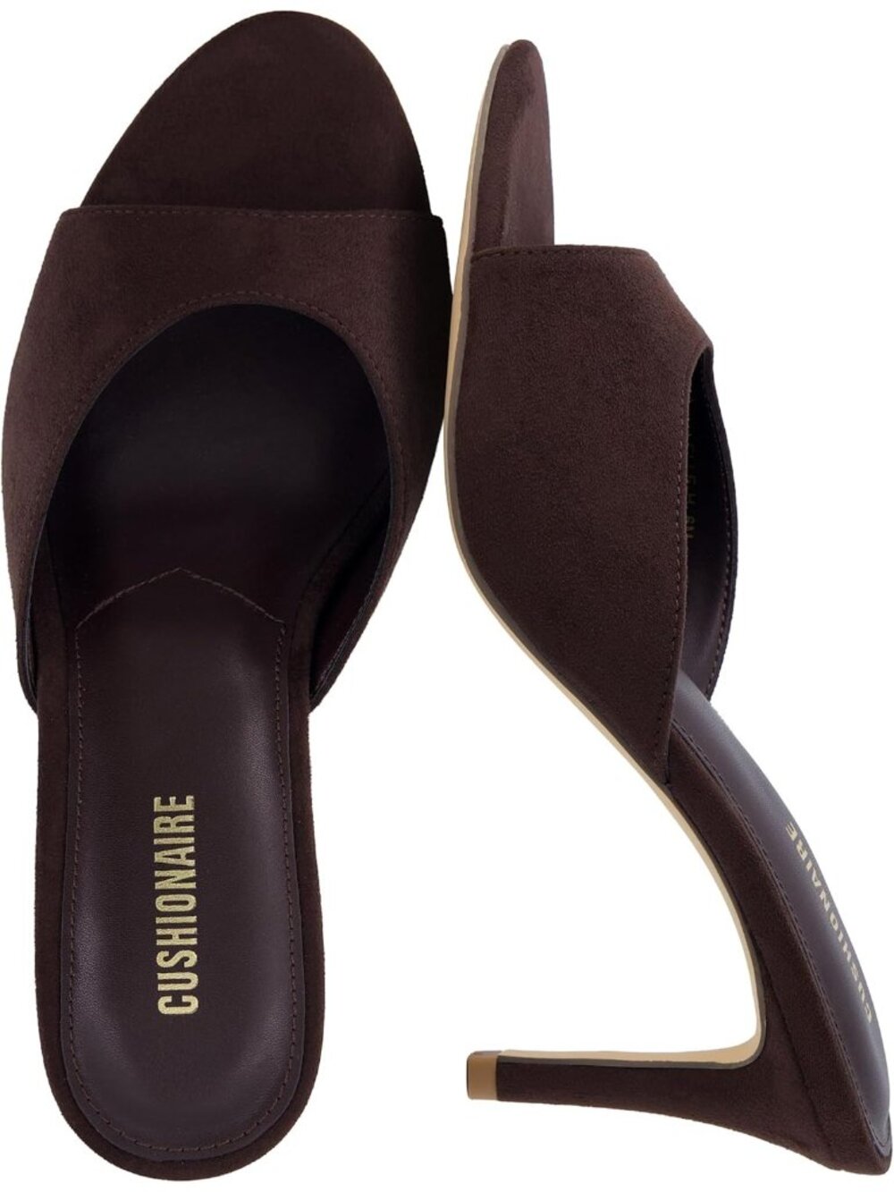 Women's Brown Sandal Open Toe Heeled Mule with Cushioned Memory and Stiletto